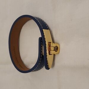 Blue Italian Leather Bracelet - Equestrian Style